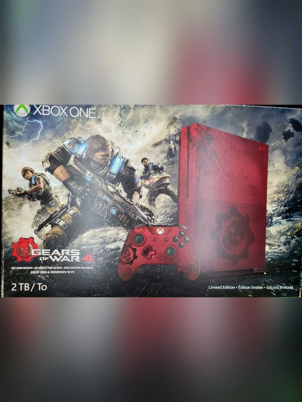Microsoft Xbox One S Gears Of War 4 Limited Edition Red Console 2 Tb W/2 Control